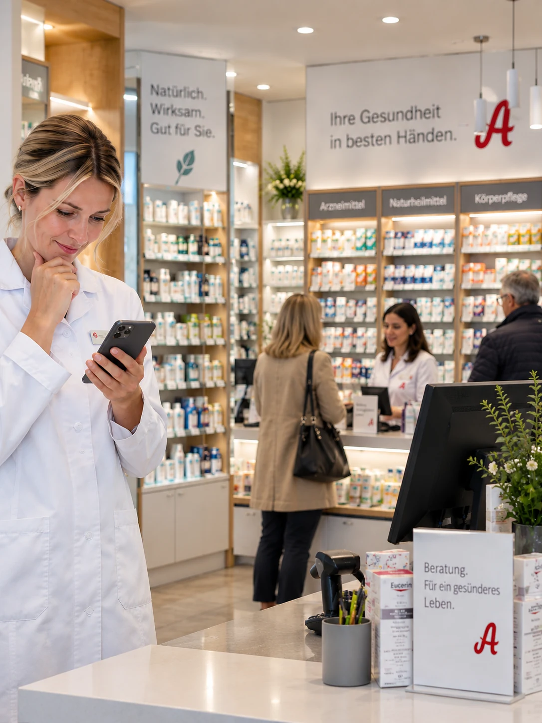 Apothekenleitung prüft eine neue Bewerbung direkt an der Tara