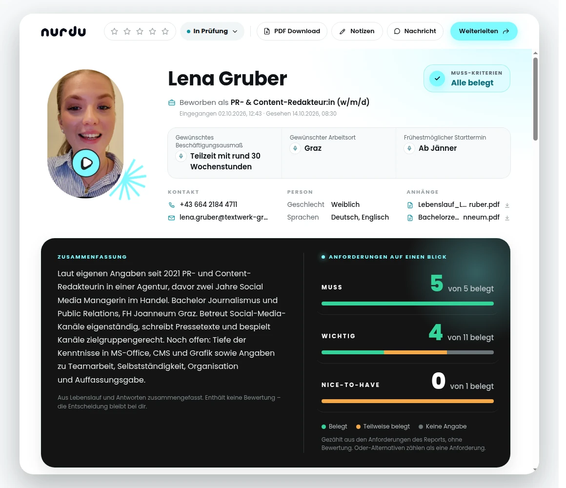 Screenshot des neuen interaktiven Candidate Reports mit verlinkten Originalquellen