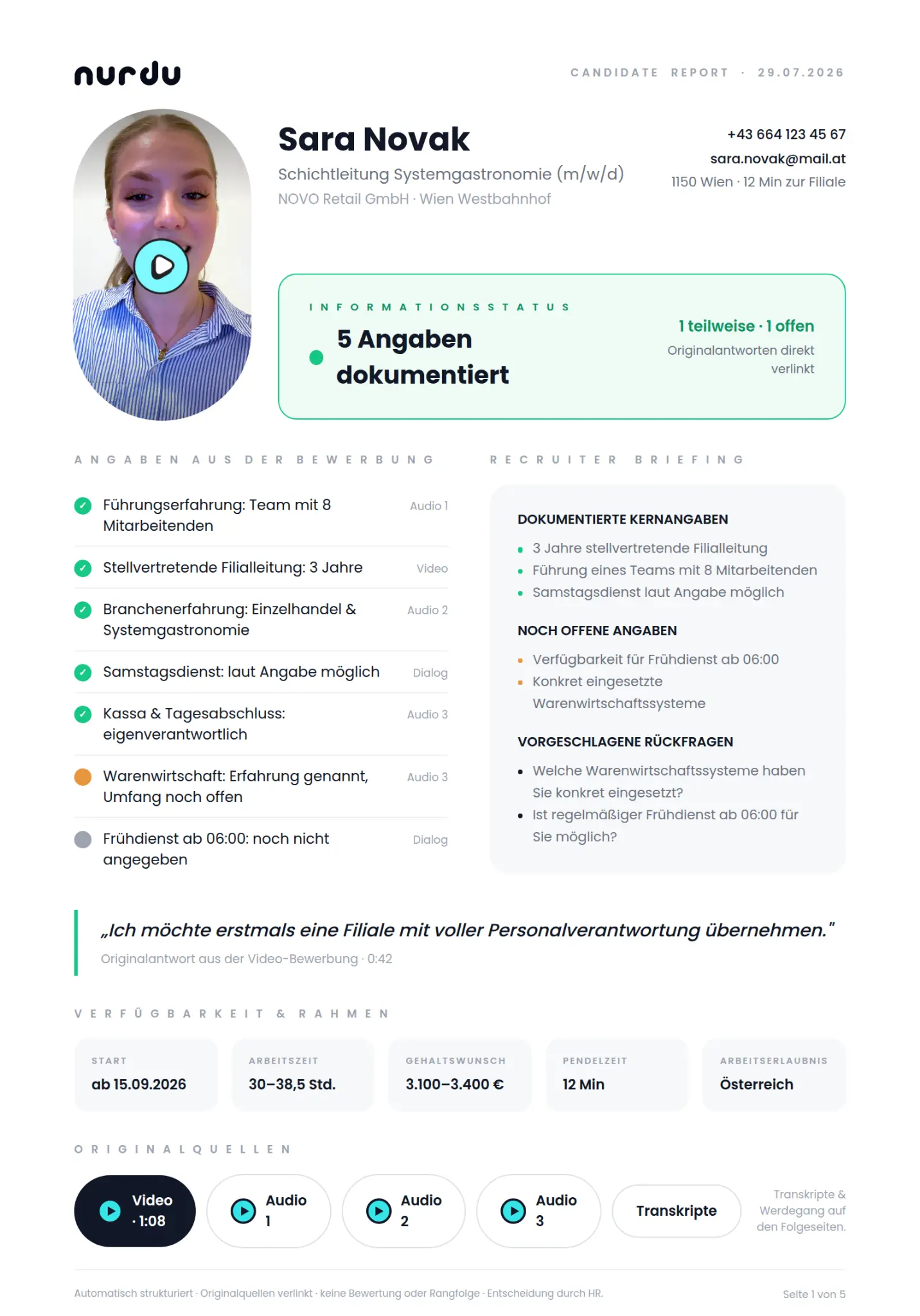 Beispiel eines nurdu Candidate Reports