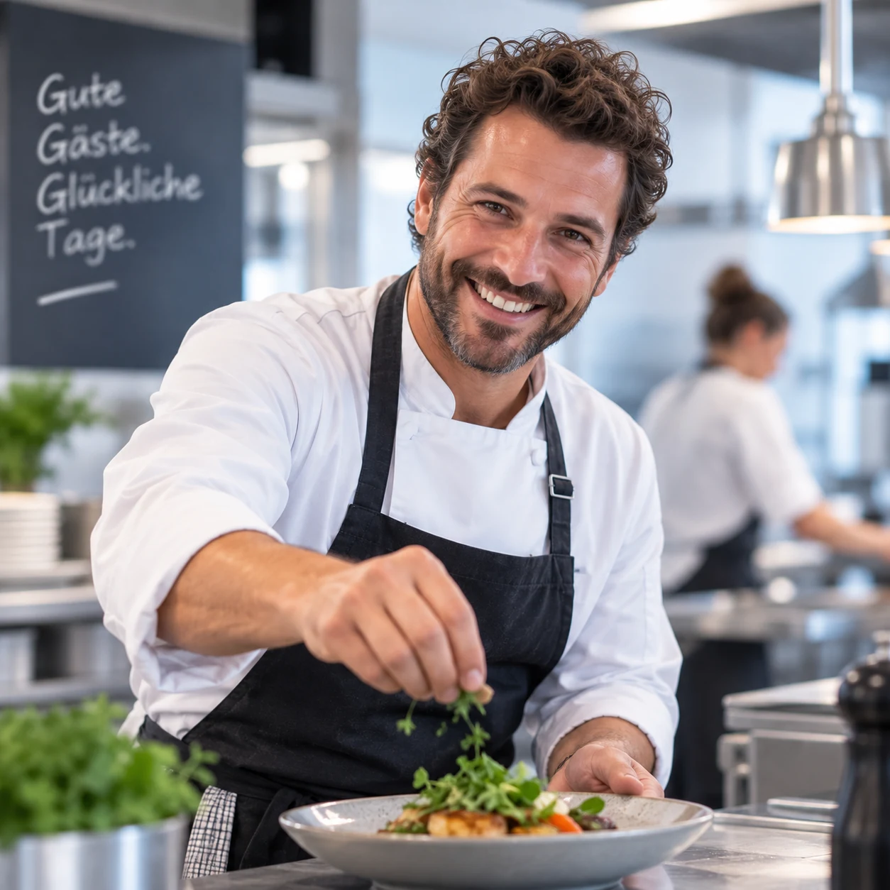 Koch beim Anrichten eines Gerichts