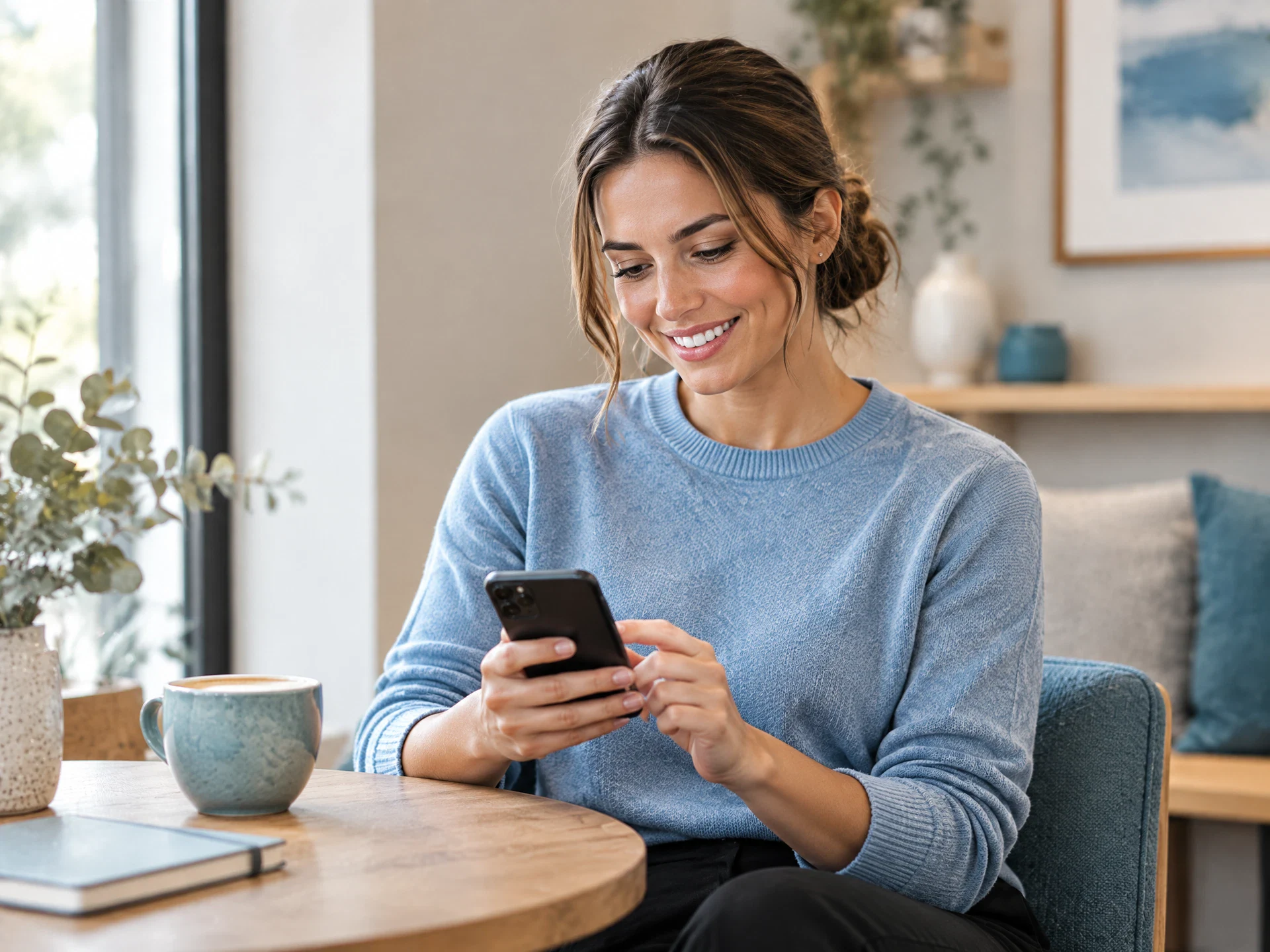 Verkäuferin bewirbt sich direkt am Smartphone für eine Stelle im Einzelhandel